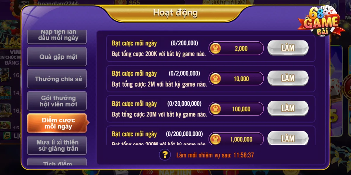 Làm nhiệm vụ mỗi ngày tại 68 Game Bài giúp bạn đăng ký đại lý dễ dàng hơn